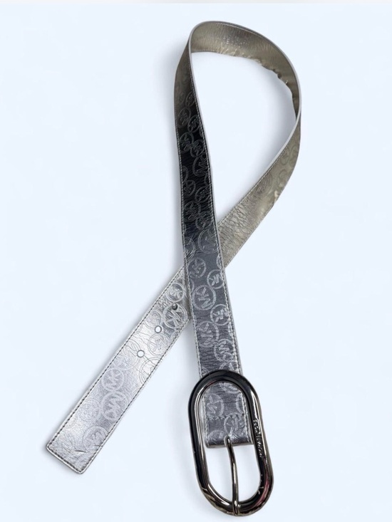 Michael Kors Silver Logo Embossed Leather Belt main image 6